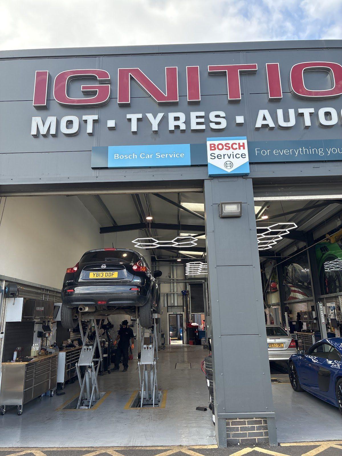 Car on the lift in the Ignition Autocare workshop