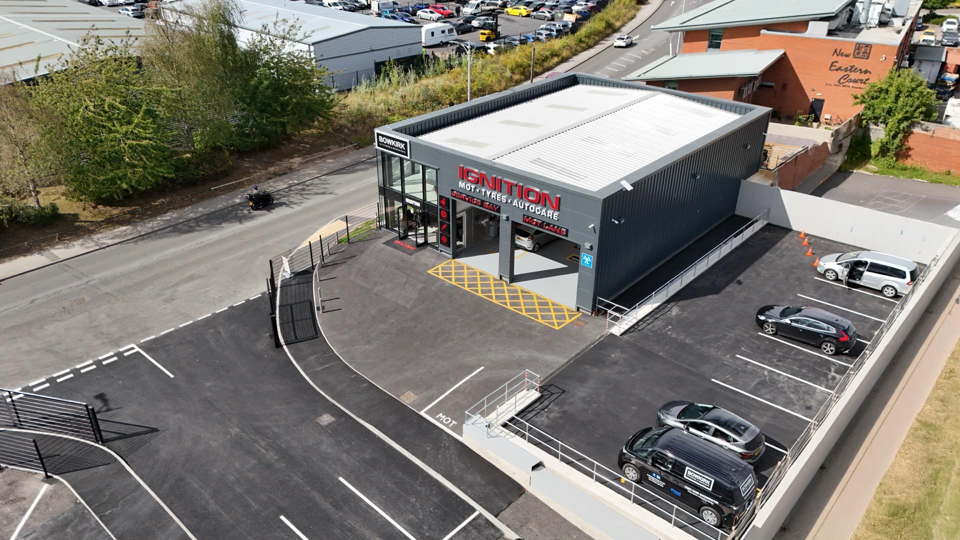 Aerial view of Ignition Autocare garage in Castleford